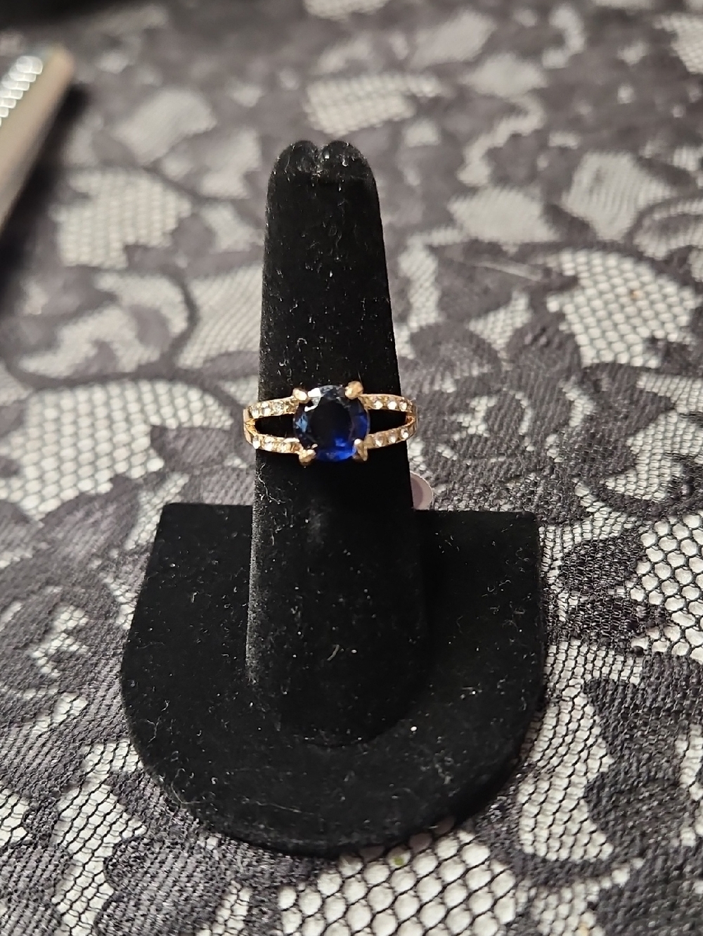 Gold Ring with Deep Blue Center Stone